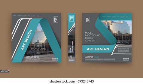 Black business card mockup. A4 brochure cover design. hi tech info banner. Title sheet model set. Modern vector front page art. Urban city house texture. Green lines frame icon. Ad flyer text font