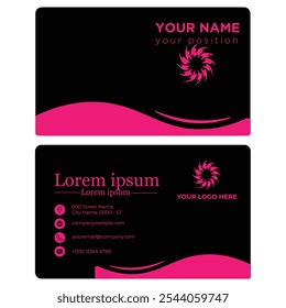 A black business card with a pink logo radiates sophistication and creativity. The black background provides a sleek, modern canvas, allowing the pink logo to stand out as a striking focal point