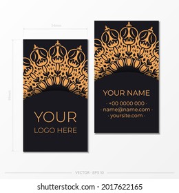 Black business card template with luxurious ornaments. Print-ready business card design with vintage patterns.