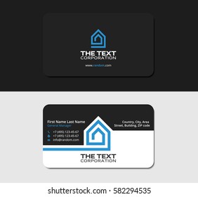 black business card template, smart house, blue color, brand and branding