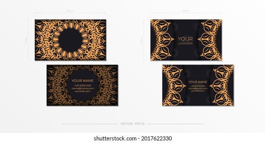 Black business cards with luxurious ornaments. Business card design with vintage patterns.