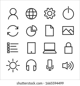 Black business financial icons menu.  Media outline for graphic and web designers. vector illustration flat design. Symbol communication technology sets contemporary.  isolated on white background.