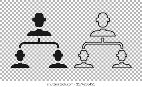 Black Business hierarchy organogram chart infographics icon isolated on transparent background. Corporate organizational structure graphic elements.  Vector