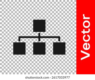 Black Business hierarchy organogram chart infographics icon isolated on transparent background. Corporate organizational structure graphic elements.  Vector