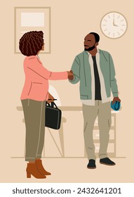 Black Business man shaking hands african woman.