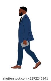 Black Business man walking side view vector.