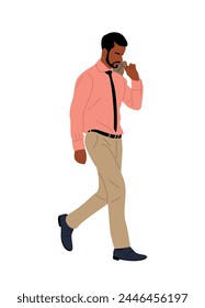 Black business man walking side view isolated.