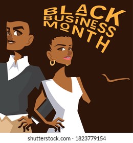 Black business month with afro woman and man cartoons design of economic equality and celebration theme Vector illustration