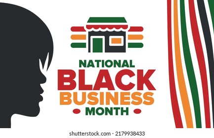 Black Business Month in August. Celebrated annual in United States. Support African American community. Black-owned businesses campaign. Poster, greeting card, banner, background. Vector illustration