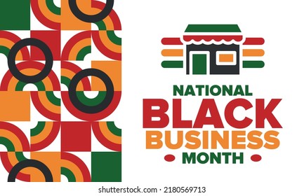 Black Business Month in August. Celebrated annual in United States. Support African American community. Black-owned businesses campaign. Poster, greeting card, banner, background. Vector illustration