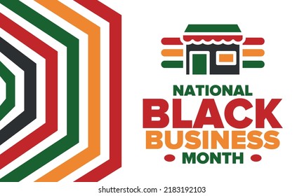 Black Business Month in August. Celebrated annual in United States. Support African American community. Black-owned businesses campaign. Poster, greeting card, banner, background. Vector illustration