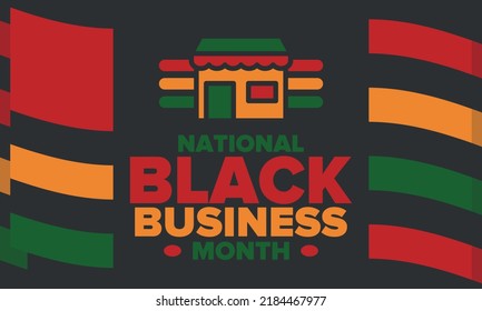 Black Business Month in August. Celebrated annual in United States. Support African American community. Black-owned businesses campaign. Poster, greeting card, banner, background. Vector illustration