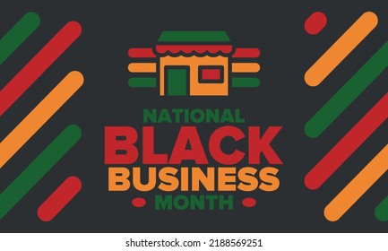 Black Business Month in August. Celebrated annual in United States. Support African American community. owned businesses campaign. Poster, greeting card, banner, background. Vector illustration