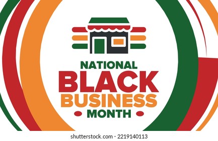 Black Business Month in August. Celebrated annual in United States. Support African American community. Black-owned businesses campaign. Poster, greeting card, banner, background. Vector illustration