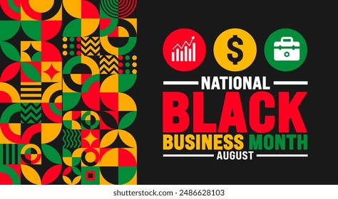 Black Business Month geometric shape pattern background is observed every year in August. Holiday concept. Template for background, banner, card, poster, placard, design template.