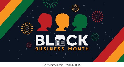 Black Business Month. Peoples and fireworks. Great for cards, banners, posters, social media and more. Dark Blue background.