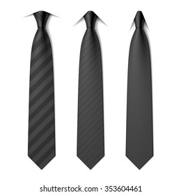 Black business neck ties with spread, semi-spread and point collars. Vector.