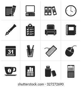 Black Business and office equipment icons - vector icon set