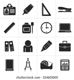 Black Business and office objects icons - vector icon set