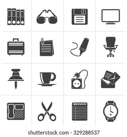 Black Business and office objects icons - vector icon set