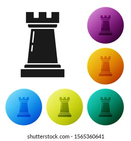 Black Business strategy icon isolated on white background. Chess symbol. Game, management, finance. Set icons colorful circle buttons. Vector Illustration