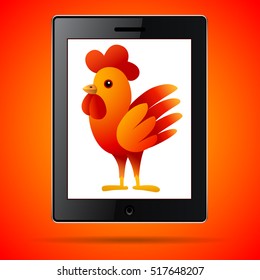 Black Business Tablet. Electronics and household appliances. New year image on the tablet screen. New Year gifts. Christmas sale. Vector Image.