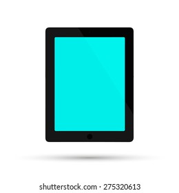 Black business tablet with power button and camera isolated white, vector illustration eps 10