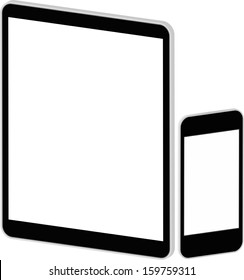 Black Business Tablet And Smart Phone Isolated On White In iPad And iPhone Style