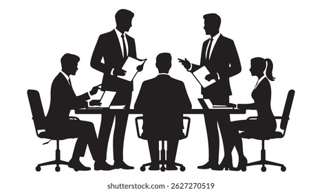 Black Business Team Silhouettes Clipart - Reunião de escritório, Colaboração em grupo, Ícones de pessoas corporativas

