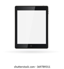 Black Business touch screen tablet with buttons and front camera on white background vector illustration 
