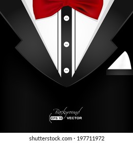 Black Business tuxedo with a red bow tie.Suit with bow tie