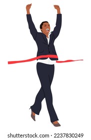 Black Business woman running to finish line