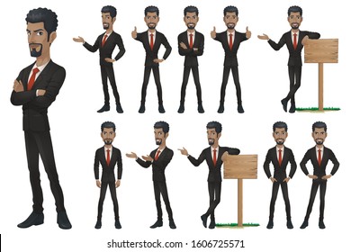 Black Businessman Character Set, Vector EPS 10