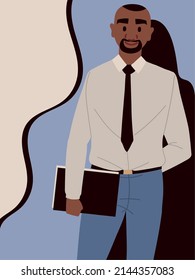 black businessman with files, design