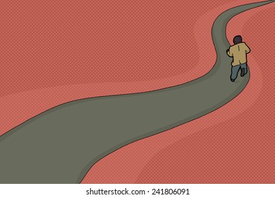 Black businessman running on paved path over red background