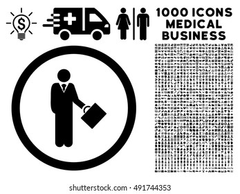 Black Businessman vector rounded icon. Image style is a flat icon symbol inside a circle, white background. Bonus clip art includes 1000 health care business symbols.