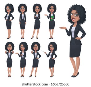 Black Businesswoman Character Set, Vector EPS 10