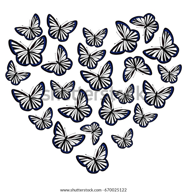 Black Butterflies Heart Isolated On White Stock Vector Royalty