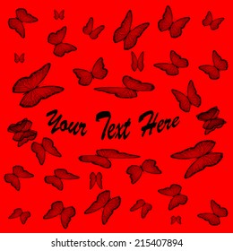 Black butterflies on red background