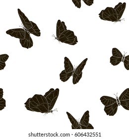 Black butterflies seamless vector pattern