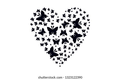 
black butterflies in the shape of a heart on a white background