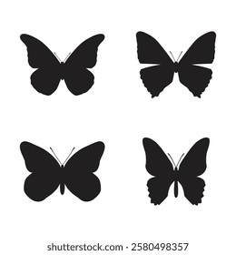 Black butterflies Silhouettes collection. isolated on white background. Vector illustration.