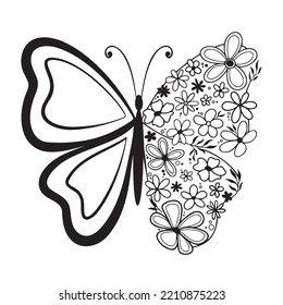Black Butterfly with flowers Vector illustration