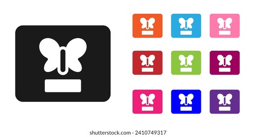 Black Butterfly in a frame icon isolated on white background. Herbarium. Set icons colorful. Vector