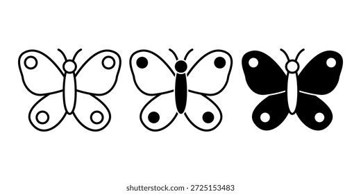 Icono de mariposa negra Paquete que representa la naturaleza, la transformación y la vida en el jardín. Adecuado para imágenes ecológicas, conceptos de belleza y diseños temáticos al aire libre.