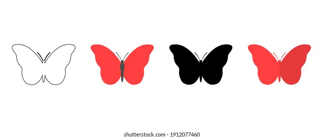 Black butterfly icon. Outline butterfly icon. Paper butterfly. Colored butterfly. Vector illustration