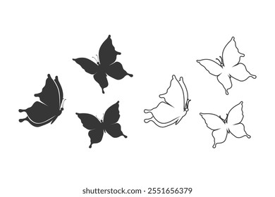 Black butterfly icon set, isolated on a white. Vector