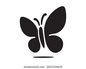 Black Butterfly Icon, black silhouette of a butterfly on a  vector illustration plain white background, butterfly, silhouette, black and white, insect, nature, wings, graphic design, logo, branding, v