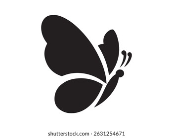 Black Butterfly Icon, black silhouette of a butterfly on a  vector illustration plain white background, butterfly, silhouette, black and white, insect, nature, wings, graphic design, logo, branding, v
