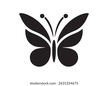 Black Butterfly Icon, black silhouette of a butterfly on a  vector illustration plain white background, butterfly, silhouette, black and white, insect, nature, wings, graphic design, logo, branding, v